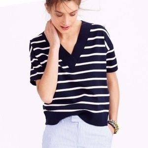 J.Crew Navy V-neck Striped Sweater M
